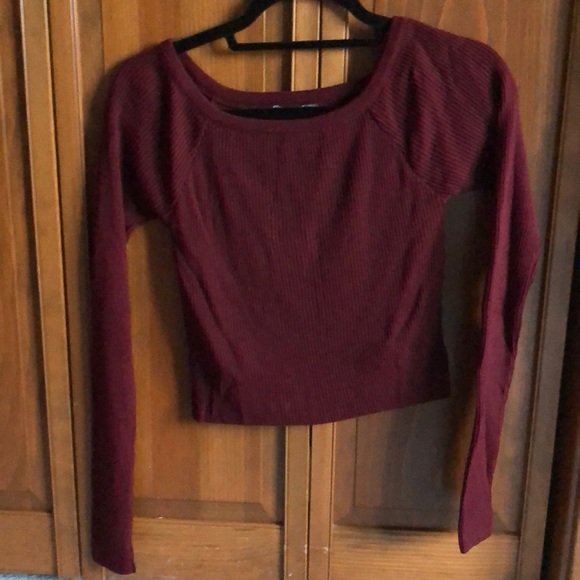 Deep Red Off the Shoulder Sweater - Picture 2 of 3